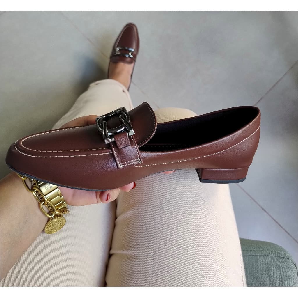 Sapato Feminino Mocassim Café Confortavel Elegante Casual
