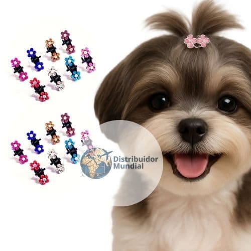 Kit Prendedor De Pelo Pet Florzinha Banho e Tosa Cachorro Elástico Xuxinha Laço Shitzu Yorkshire Maltêz Mini Piranha