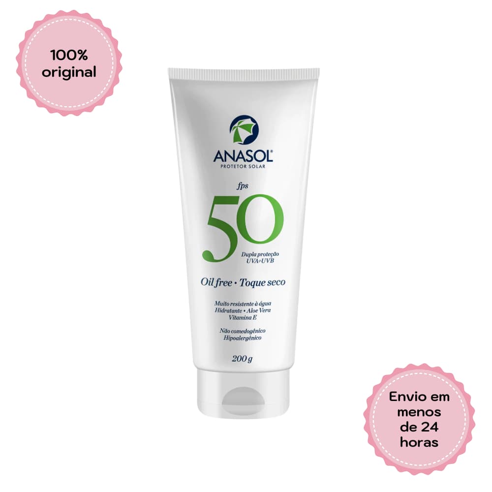 Protetor Solar Corporal Anasol Fps 50 Oil Free, Toque Seco com Aloe Vera e Vitamina E 200g