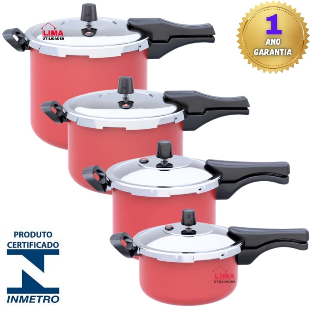 Panela De Pressão Vermelha Fechamento Externo 3 - 4,5 - 7 - 10 Litros Selo Inmetro Garantia 1 Ano