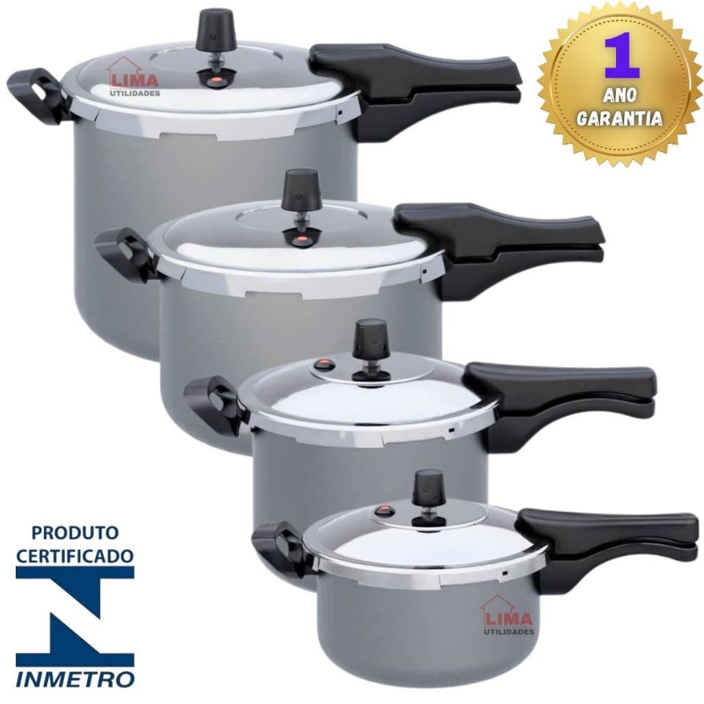 Panela Pressão Fechamento Externo Cinza Grafite 3 - 4,5 - 7 - 10 Litros Selo Inmetro Garantia 1 Ano