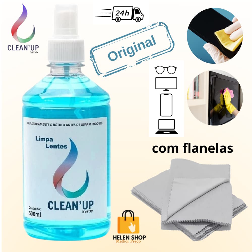 Limpa lentes 500ml com flanela mágica para oculos tela de celular tv spray notebook Clean Up grande