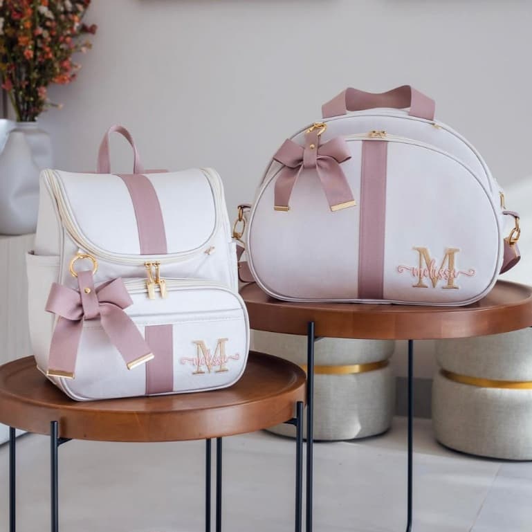 Kit Maternidade 2 Peças Bolsa e Mochila Personalizado Térmica Impermeável, Coleção Boston