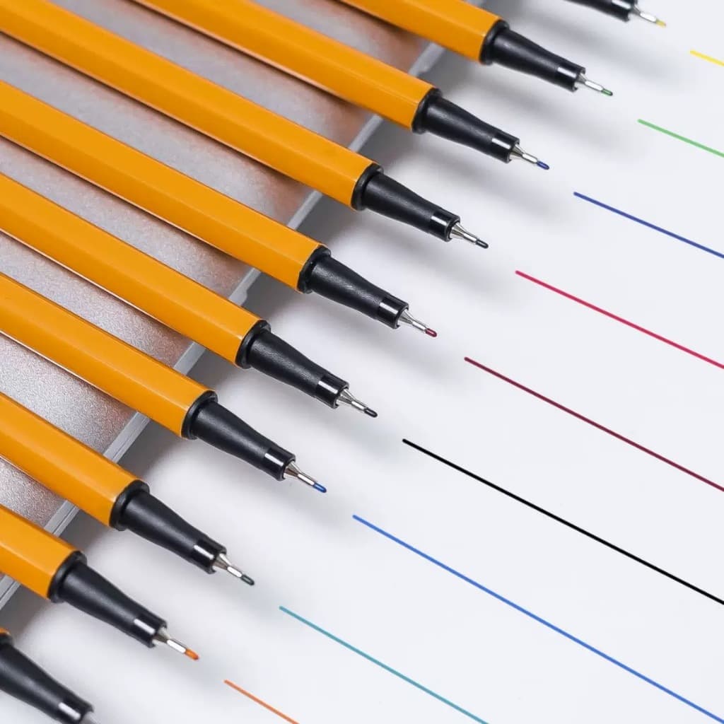 Kit com 12/24/36/48 canetas Fine Line Ponta Fina Novidade 2025 Amarelo Colorido