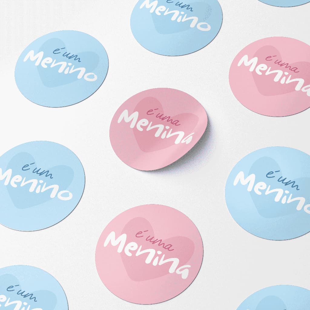 Kit Adesivo Chá Revelação 150/100/50 Lembrancinha Tag menina e menino decoração - Azul Rosa e Verde