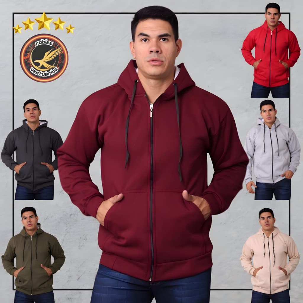 Blusa de Moletom masculino con ziper Canguro con capuz forrado e bolsos