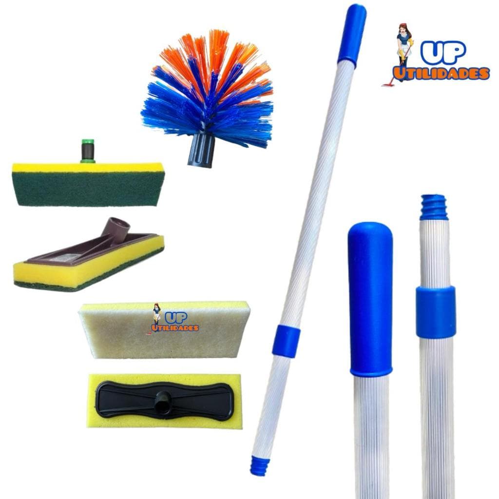 Kit Limpeza 3 em 1 – Vassoura Limpa Teto - Rodo Limpa azulejo - Rodo limpa vidro + Cabo extensor (escolha e medida)