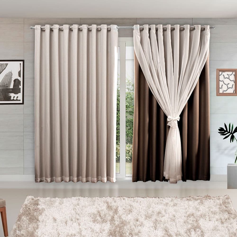 Cortina MADRI LUXO 3,00 x 2,50 c/ VOIL Branco -  Decoração Quarto, Sala, Escritório, Janela