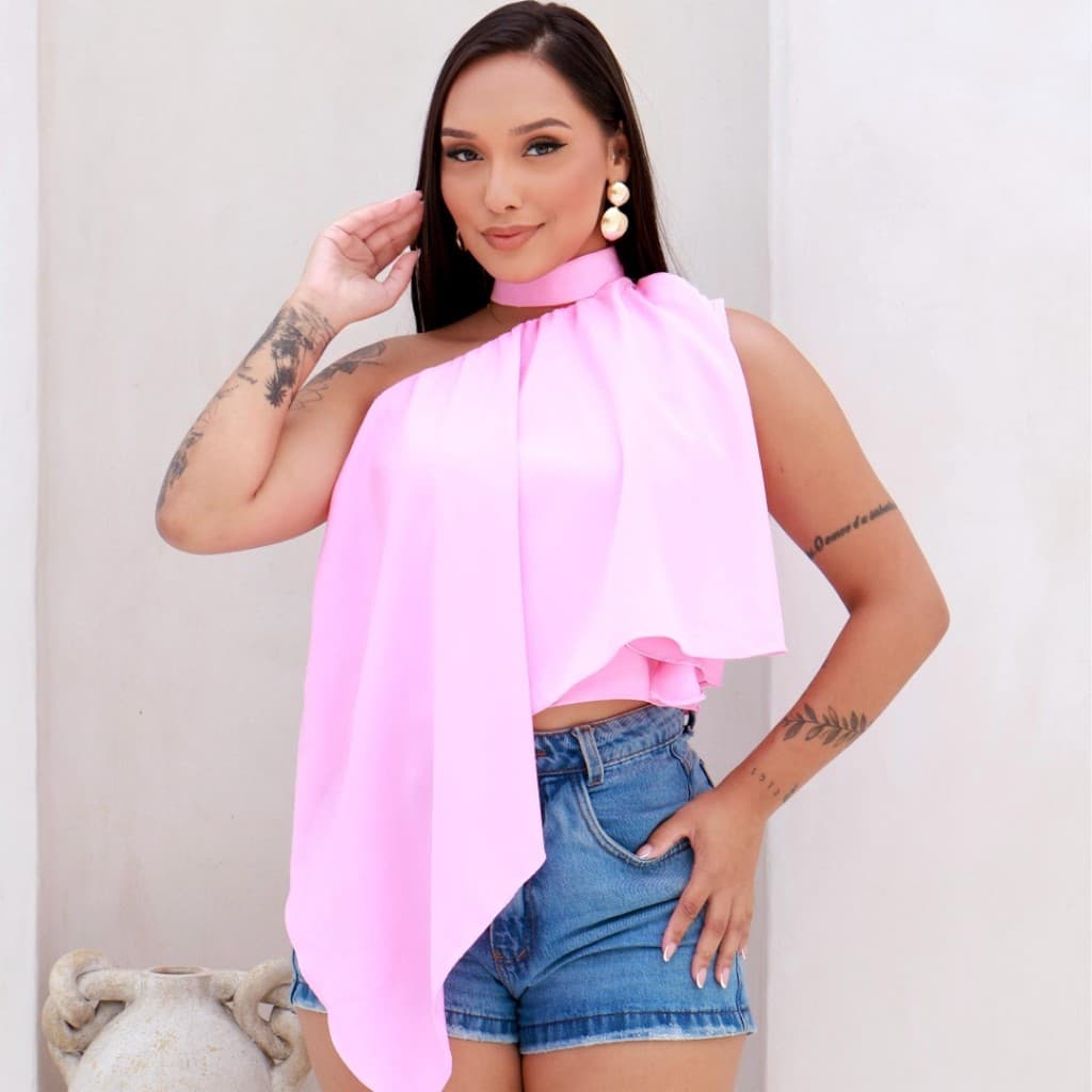 BLUSINHA COM CROPPED ABAXIO COM FAXIA ASSIMETRICA TOP NA TENDENCIA