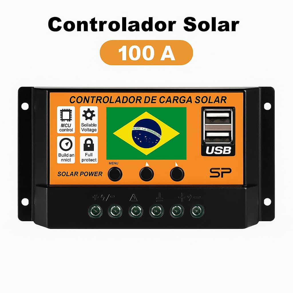 Controlador de Carga Solar 100a PWM Regulador Automático USB 12V/24V Ferramentas de Energia Solar Casa e Construção