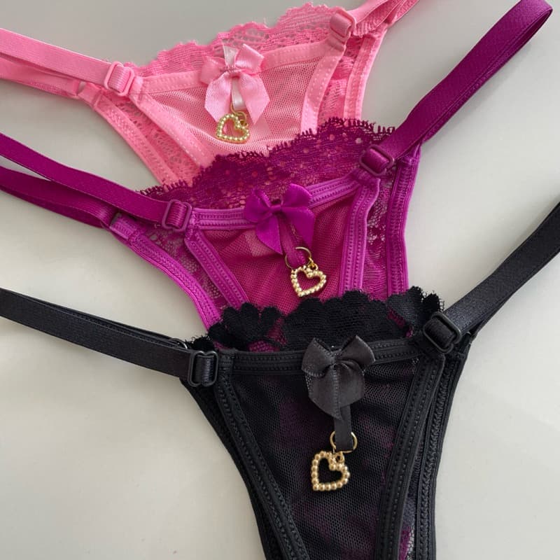 Kit 3 Tangas Pingente Coração Sexy Fio Dental