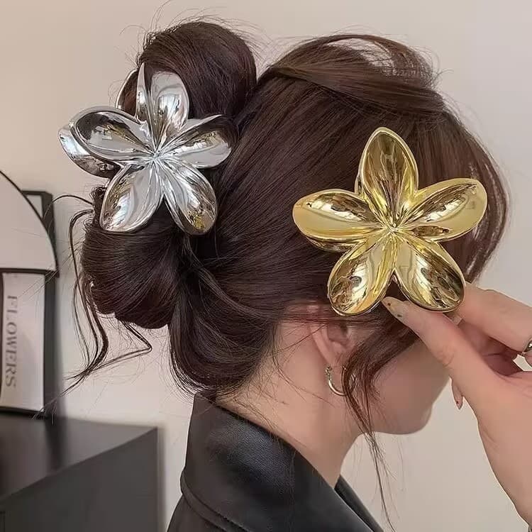 Presilhas De Cabelo Flor Prata/Dourada Estilo Havaiano Piranha Grampo De Garra de Cabelo 8cm
