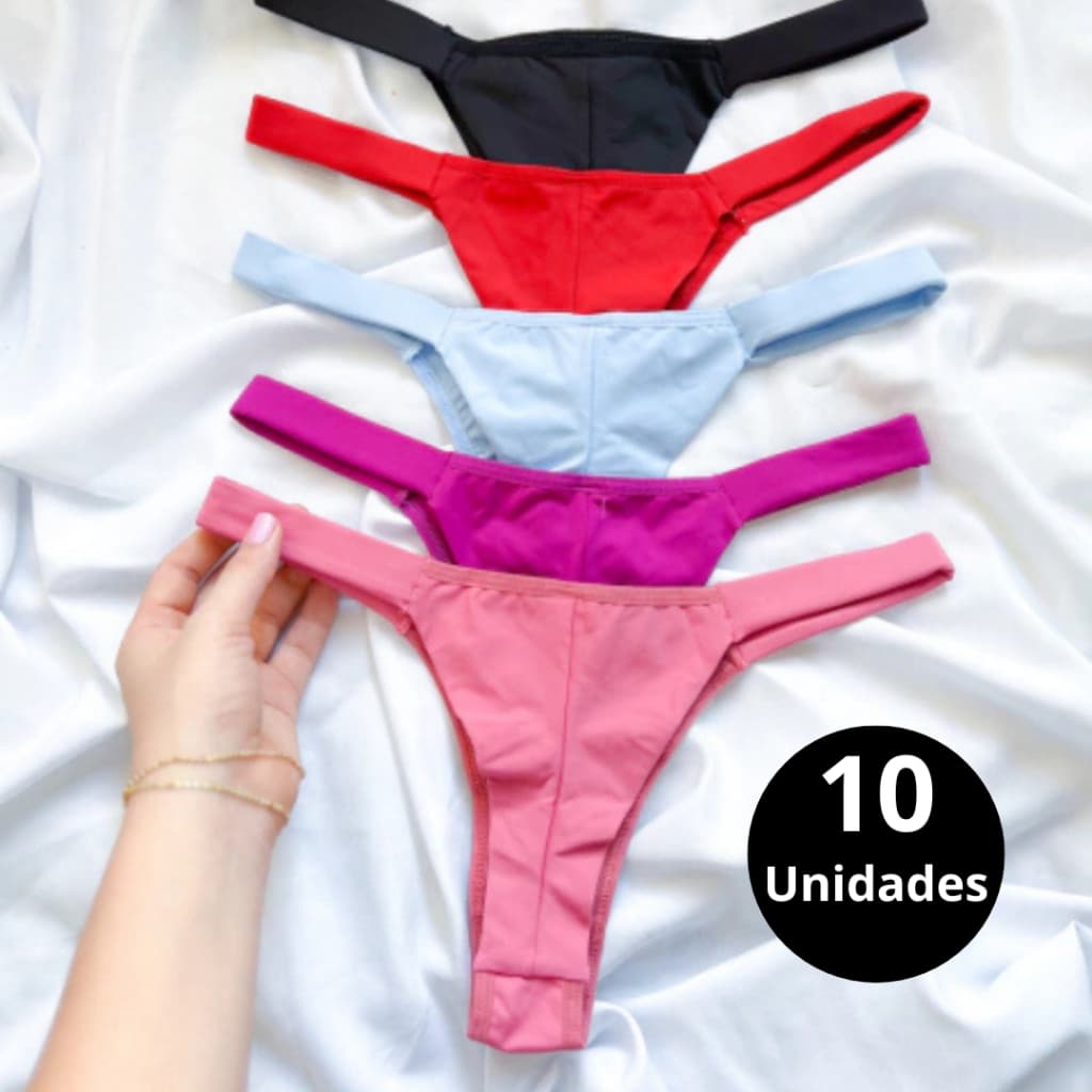 Kit C/10 Unidades Calcinha Feminina Fio Dental Fio Duplo Lingerie Sexy