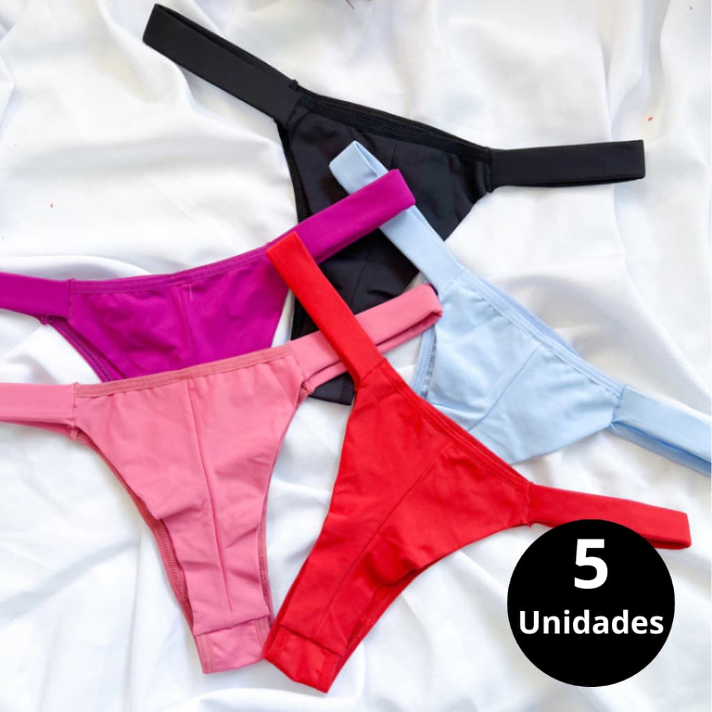 Kit C/5 Unidades Calcinha Feminina Fio Dental Fio Duplo Lingerie Sexy