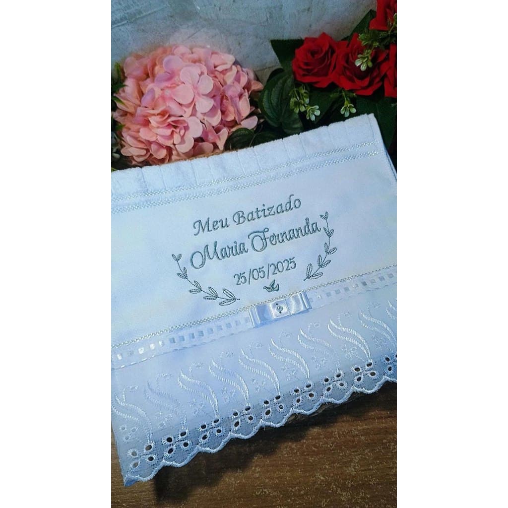 Toalha Bordada Personalizada para Batismo Batizado CAtólico Religioso Ou Apresentação no Altar