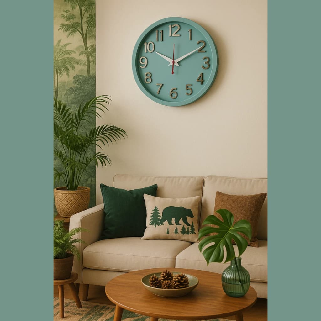 Relogio de Parede 3D Sigma Dourado Verde Plashome Escritório Cozinha Sala Com Mecanismo Silencioso