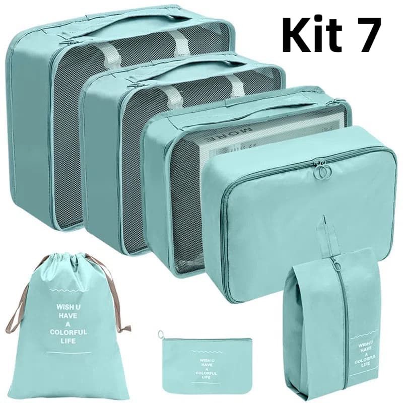 Kit de 7 Peças - Bolsas Organizadoras para Mala de Viagem, Roupas e Bagagem