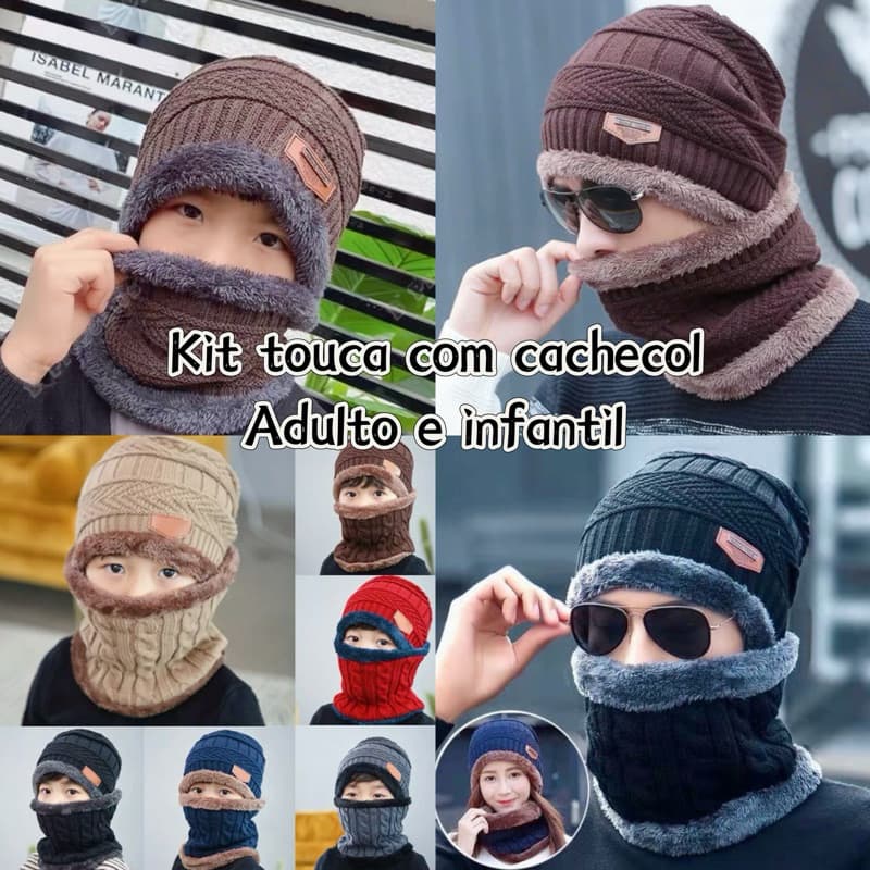 Touca Gorro Cachecol Infantil /Adulto Forrado Tampa Orelha Quente Para Inverno E Frio(3-14anos)