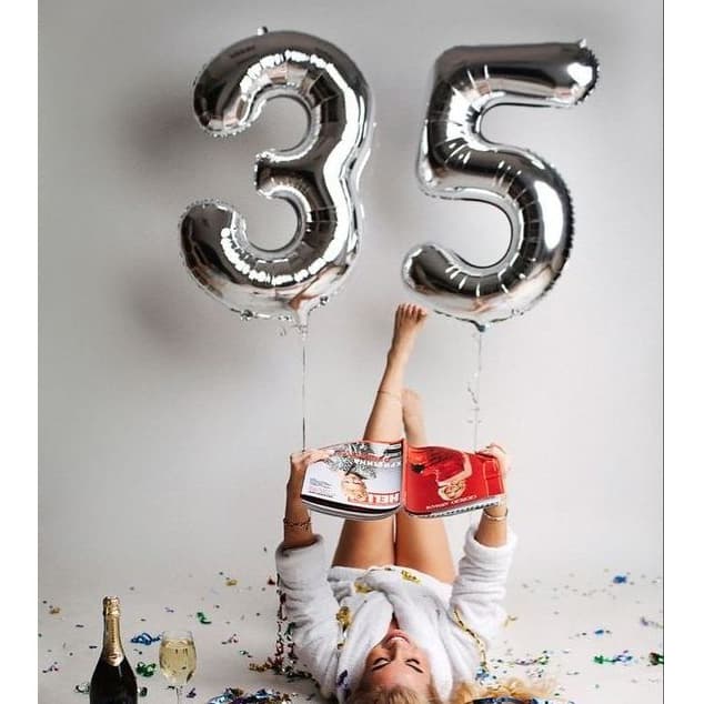 Kit  2 Balões Número 75cm Metalizado Prata Decoração de Aniversário Festa Infantil e Adulto