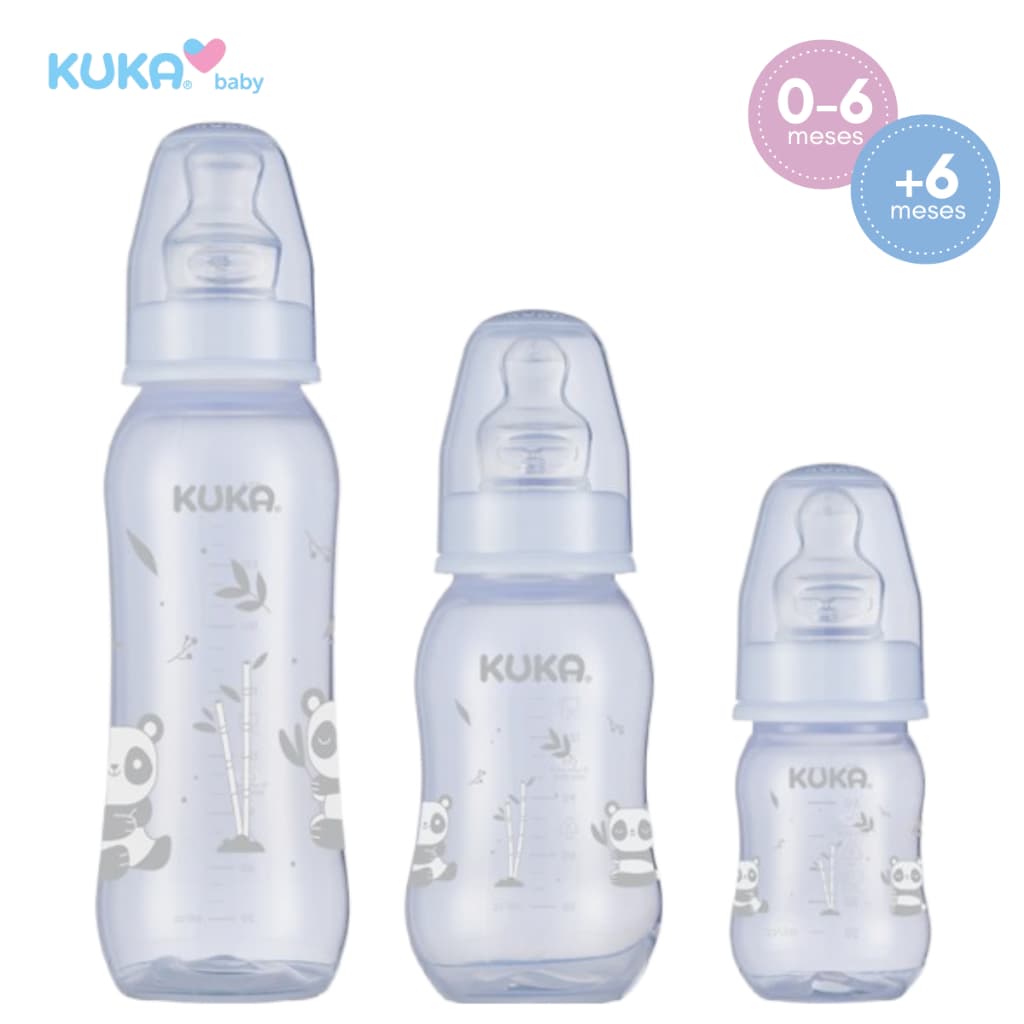 Kit Mamadeiras Ortodônticas Kuka Natural Plus Antivazamento 70/160/250 mL Neutra