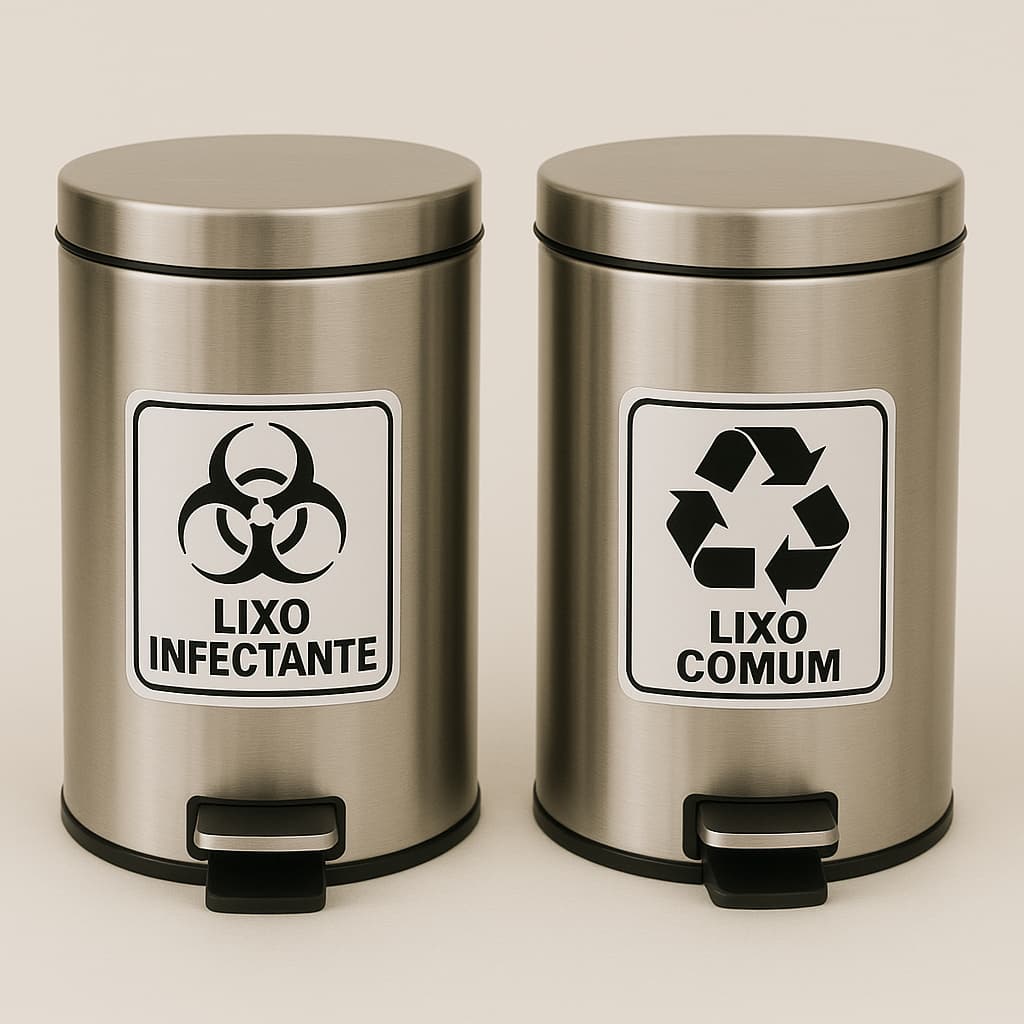 Adesivos Para Lixeiras Lixo Infectante e Comum Vinil 12x12cm Fundo Branco