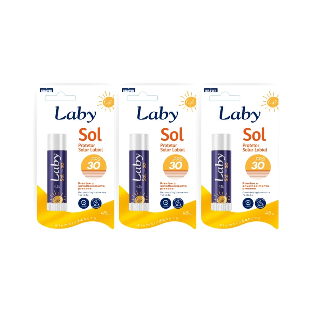 KIT com 1/3 un LABY Prot Solar Labial FPS30 Stick 4,5g