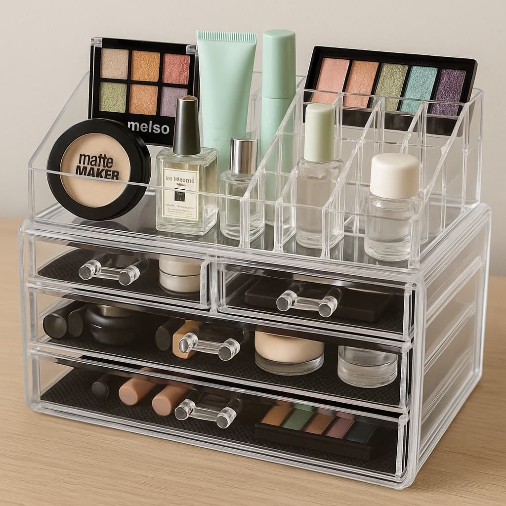 Organizador Acrílico 4 Gavetas: Make e Cosméticos, Maquiagem 16 Cavidades p/Organização Completa