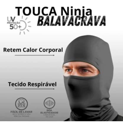 Touca Balaclava Ninja Térmica Preta Unissex. Protege do Inverno/Verão e do Clima Seco