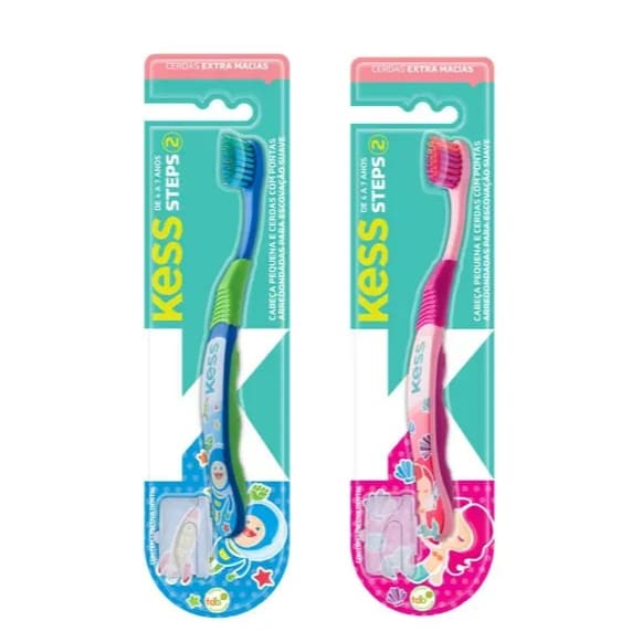 Escova Dental infantil Kess Steps 2 Kess de 3 a 7 anos sereia e astronauta