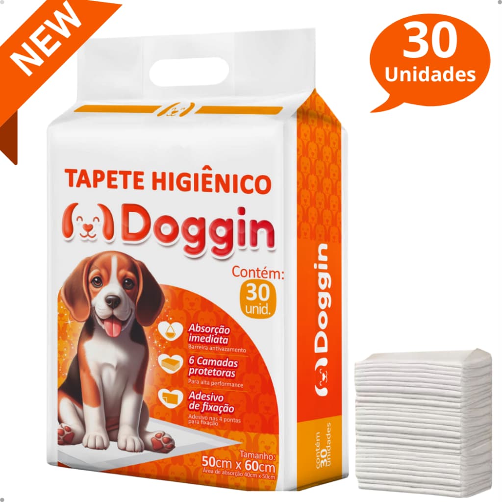 Tapete Higiênico para Cachorro Doggin 60 x 50 cm - 30 Unidades