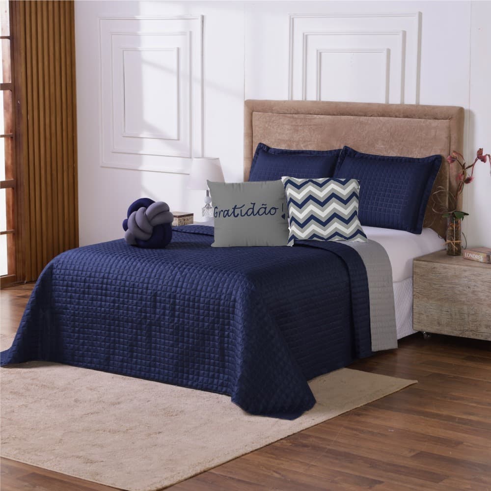 Kit Cobre Leito Colcha Casal Padrão 08 Peças 2,50m x 2,50m Almofada Nózinho