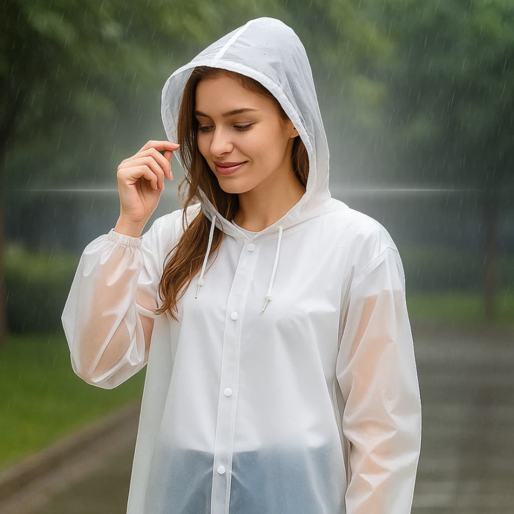 Capa De Chuva Com Gabardina Grossa e Comprida Transparente Reforçada Reutilizável Adulta e Infantil