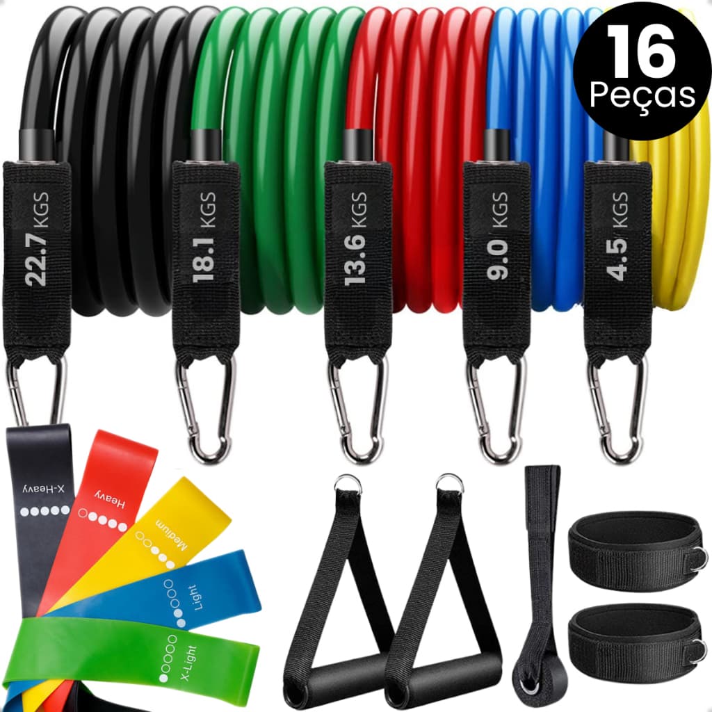 Kit 5 Mini Band + Kit 11 Elástico Extensor Treino Em Casa Multicolorido Ex Decor