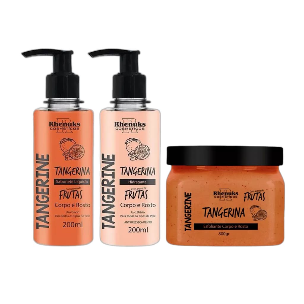Kit Tangerina Completo – Hidratante, Esfoliante e Sabonete para Corpo e Rosto | Cuidados com a Pele