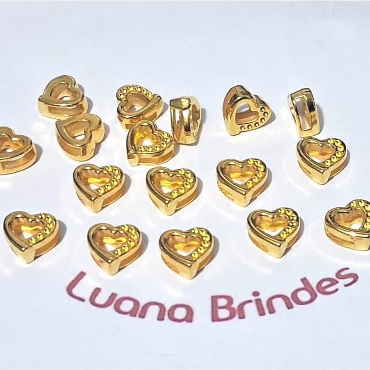 Coração de ABS Dourado com furo passante Pacote Com 30/50/75/100 unidade