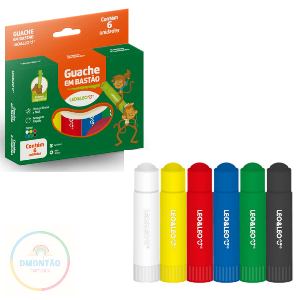 GUACHE EM BASTÃO - CAIXA C/ 6 CORES LEO&LEO