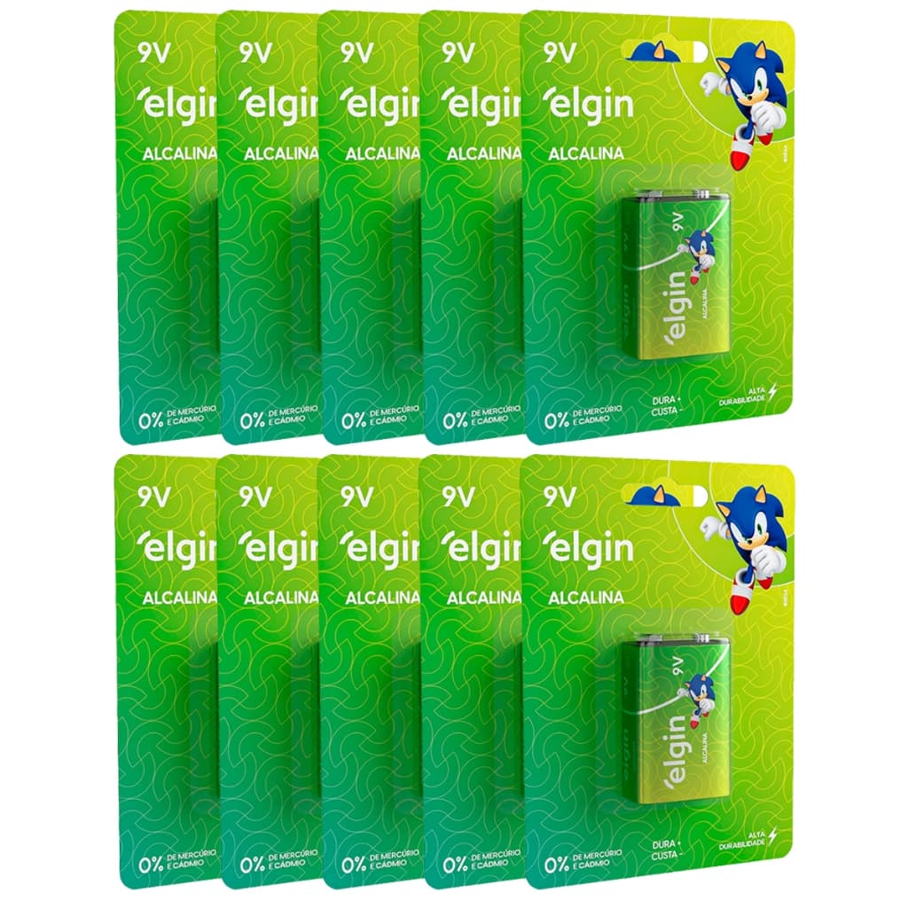Pilhas Alcalina 9V Elgin Kit 2 a 10 Cartelas Brinquedos Violão Monte o seu Kit