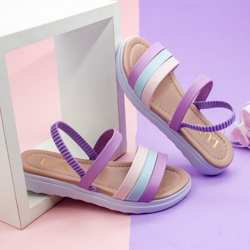 Sandália Infantil Menina Tiras Coloridas Rasteira Ultraleve Confortável Dia das Crianças 28 ao 36