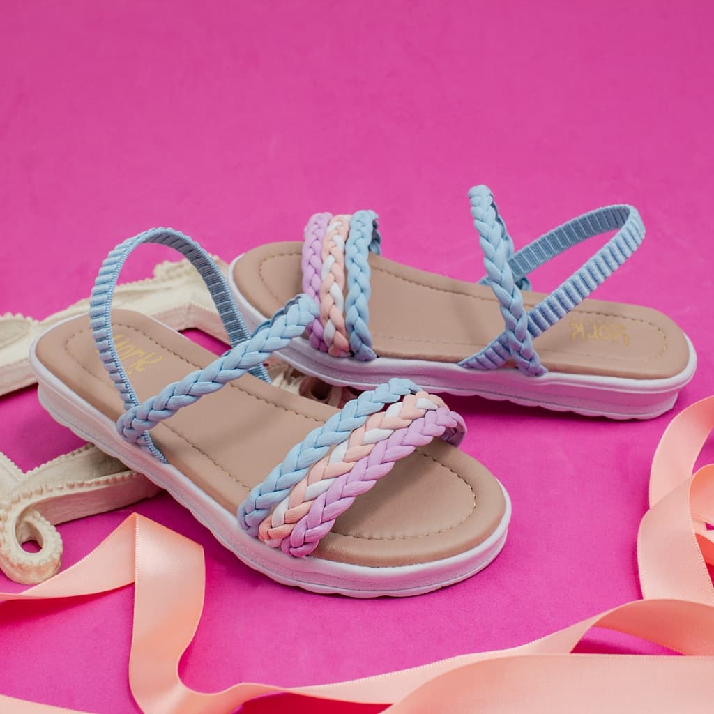 Sandália Rasteira Infantil Menina Coloridas Tiras Trançadas 20 ao 36 Confortável Macia Leve Carnaval