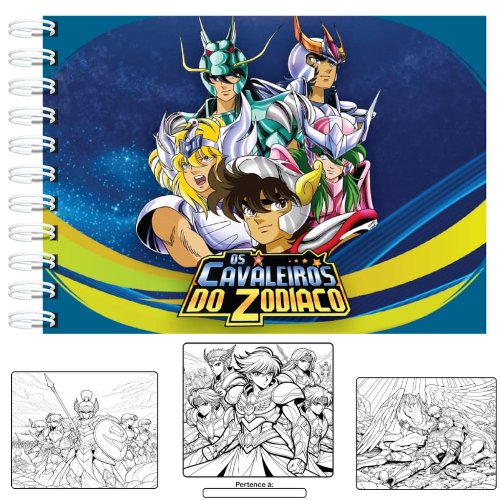 Livro de Colorir Os Cavaleiros do Zodíaco Capa Dura Laminação Holográfica 50 Páginas + Acetato Protetor