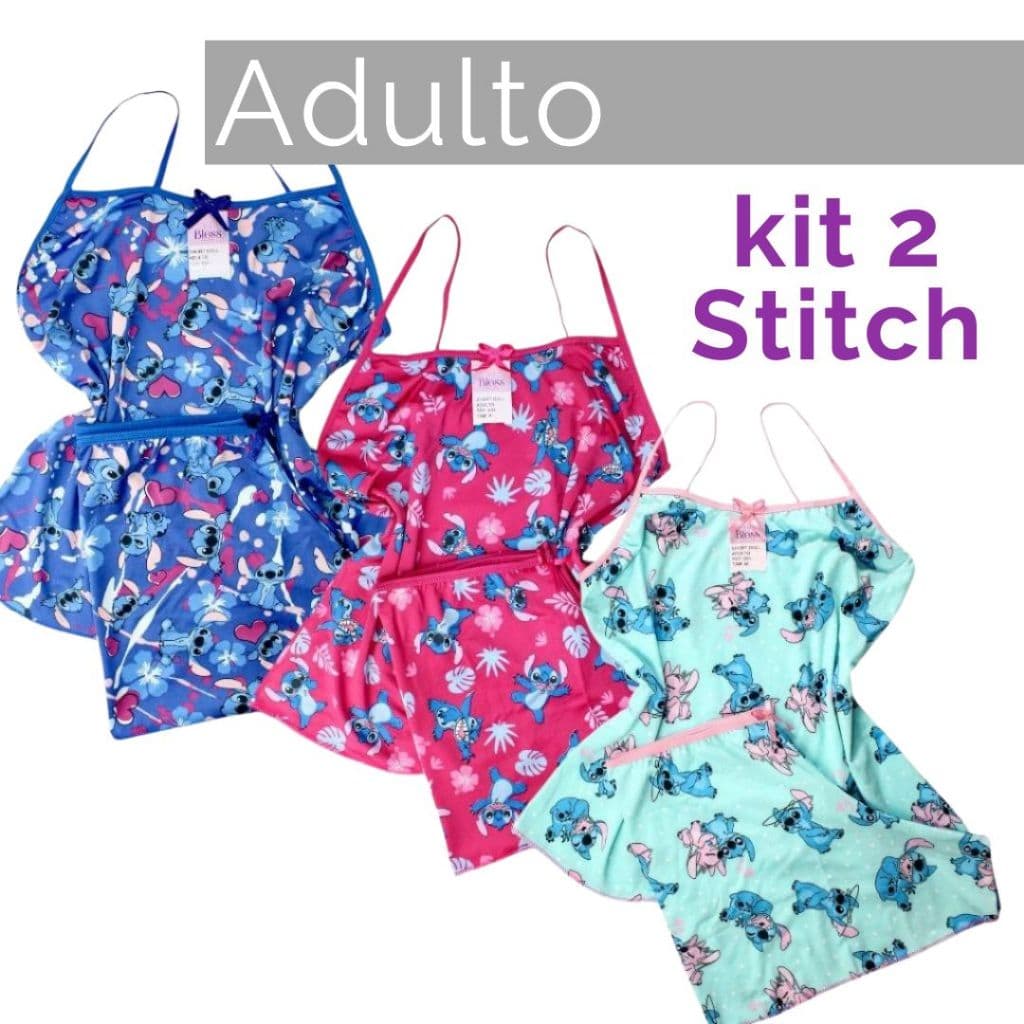 Kit 2 pijama adulto Stitch short doll baby doll adulto personagens