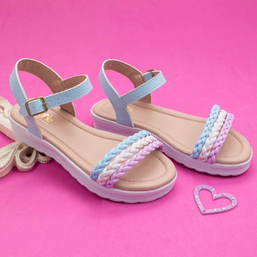 Sandália Rasteira Infantil Menina Tira Trançada Colorida com Fivela 20 ao 36 Leve Dia Dia Promoção