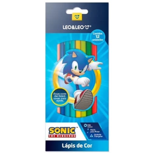 LÁPIS DE COR CORES DOS PERSONAGENS SONIC 12 CORES TRIANGULAR LEO&LEO