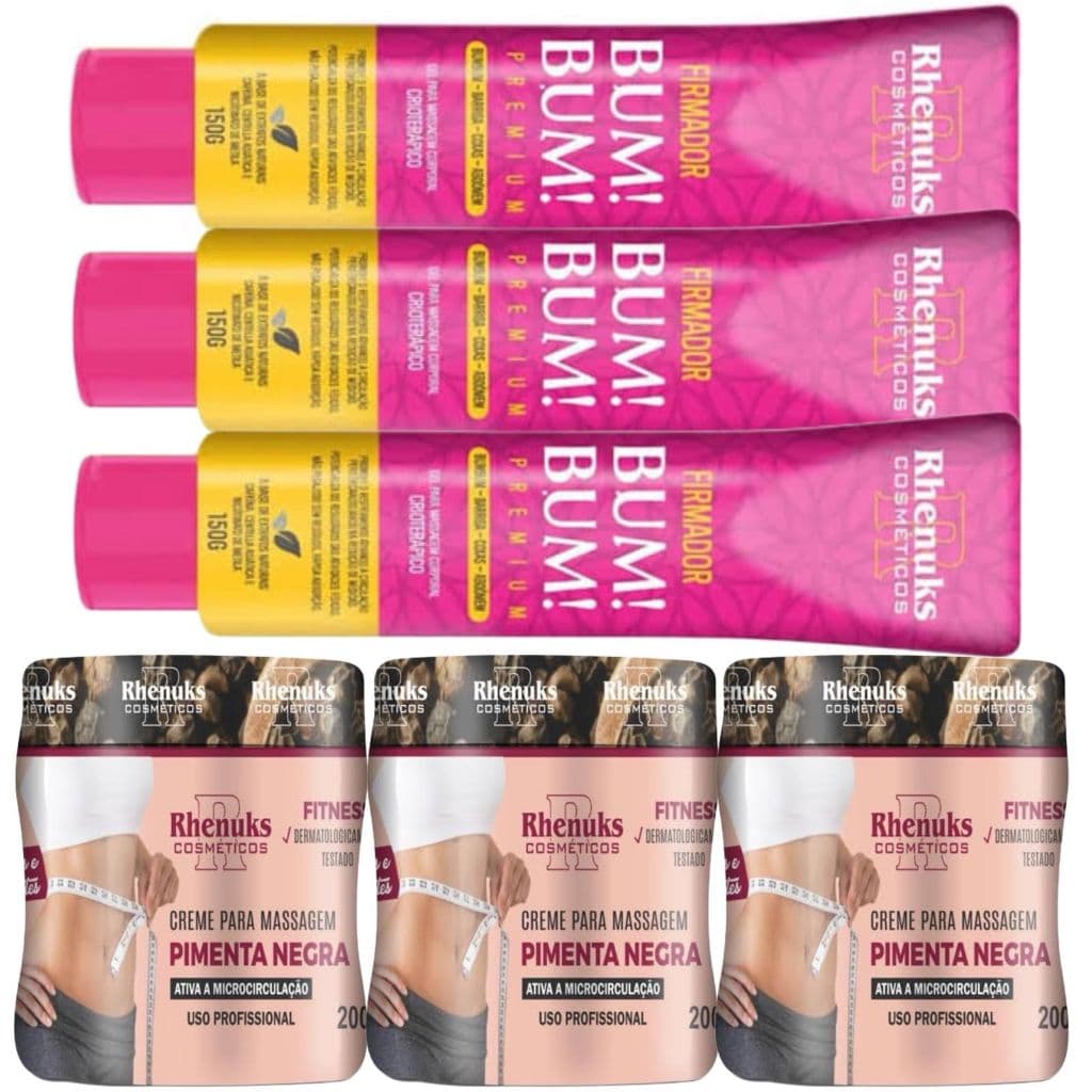 3und Gel Redutor De Medidas Pimenta Negra 200g + 3und Gel Firmador De Bumbum/ Barriga/ Coxas 150g