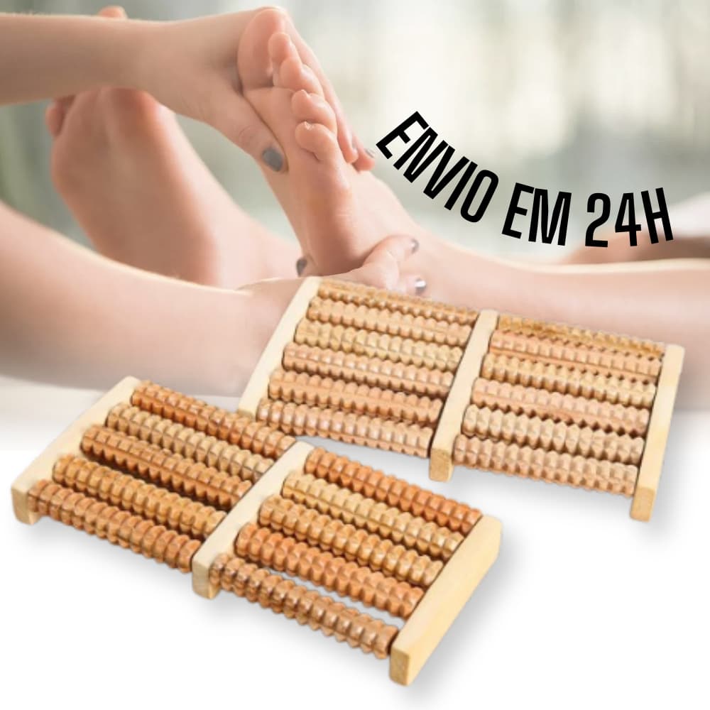 Massageador Para Pés 5 Rolos Em Madeira Natural Terapia Relaxante Anti-stress