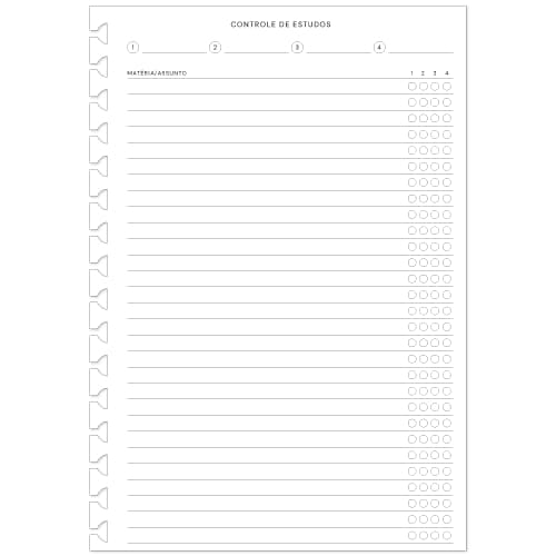 Refil CONTROLE DE ESTUDOS Reposicionável P/ Caderno AD C/ 50 folhas 90g/m²