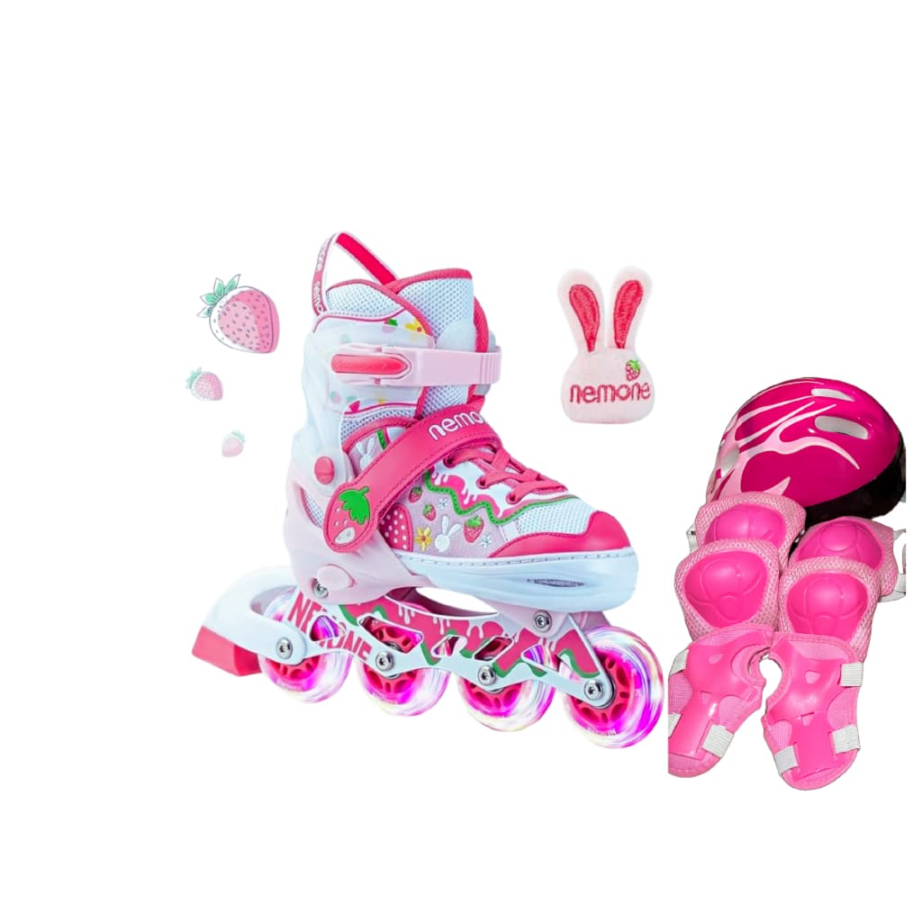 Patins 4 Rodas Inline Infantil rodinhas de Led +kit Proteção
