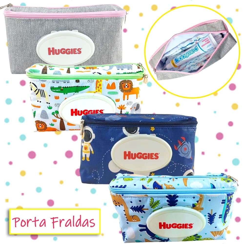 NECESSAIRE PORTA FRALDAS, LENÇINHO E POMADA DINO SAFARI ROSA AZUL CINZA PRINCESA MARINHO FLORAL  MENINO MENINA