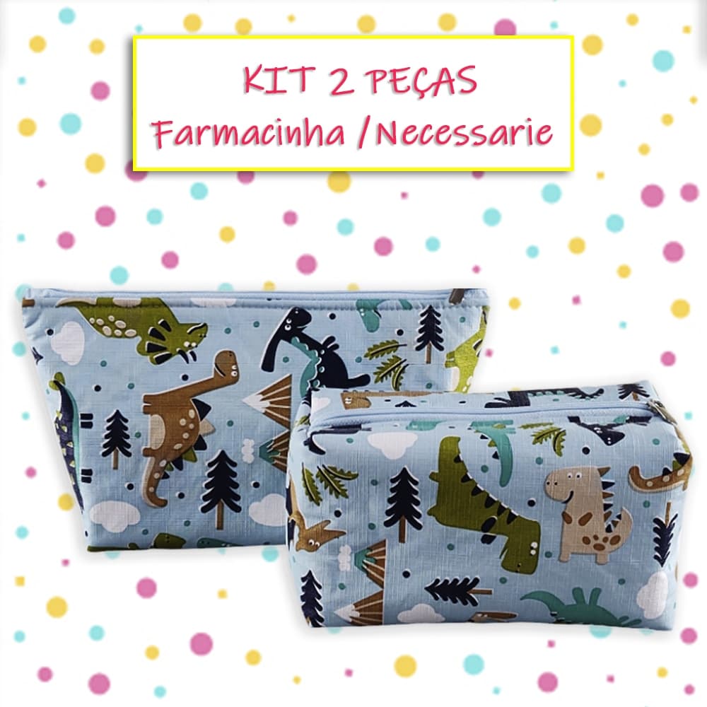 Kit Nécessaire e Farmaçinha Impermeável Menino Menina Dino Chevron Safari Unicórnio