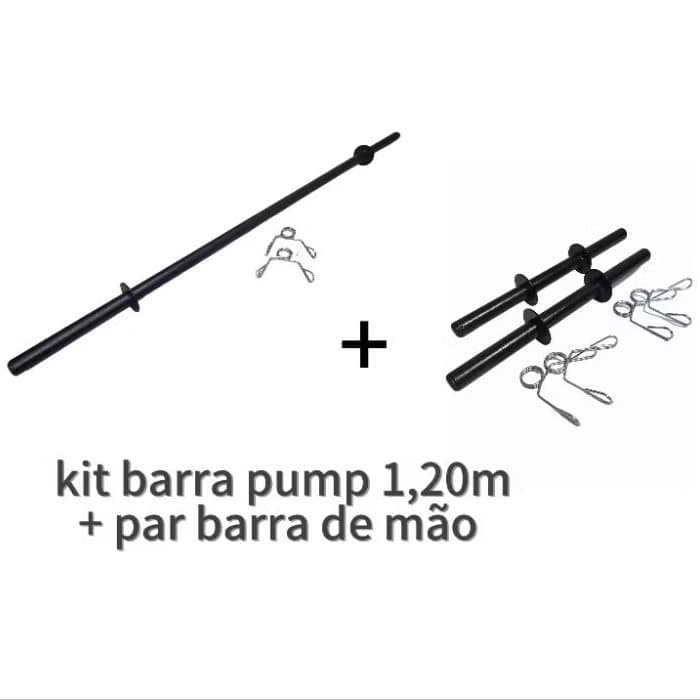 Kit barra reta body pump 1,20m + par halteres de mão 40 cm com presilhas academia musculação